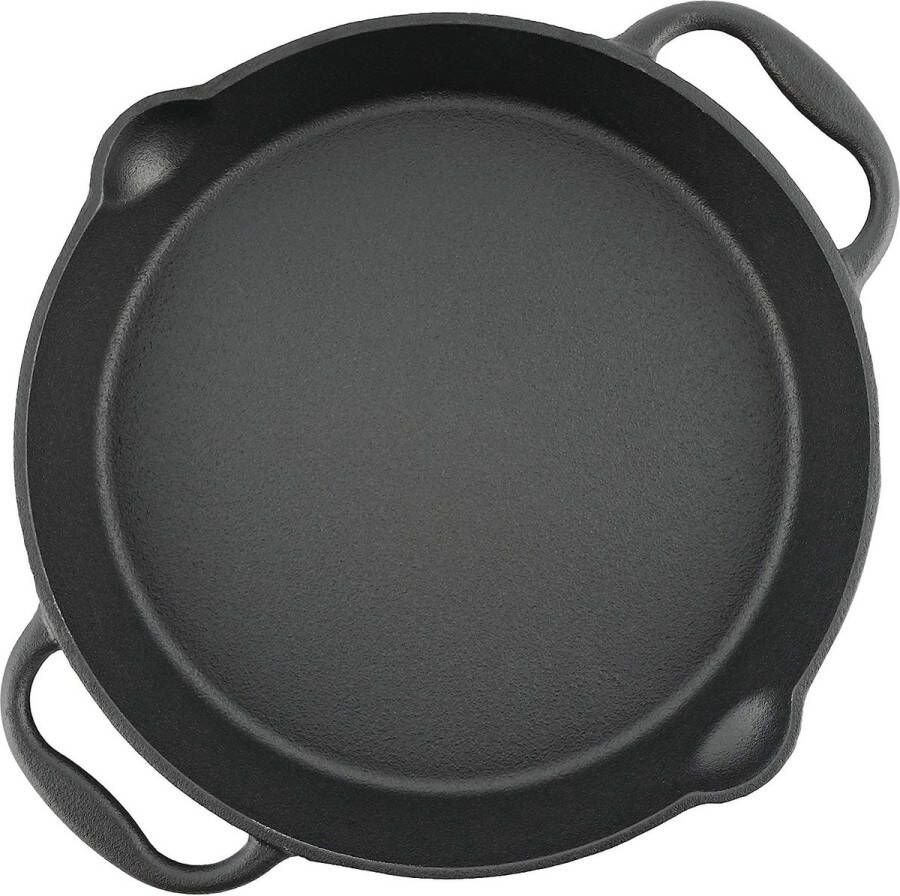 Merkloos Gietijzeren grillpan gietijzeren pan met twee handgrepen en twee schenktuiten serveerpan pan ( 25 cm)