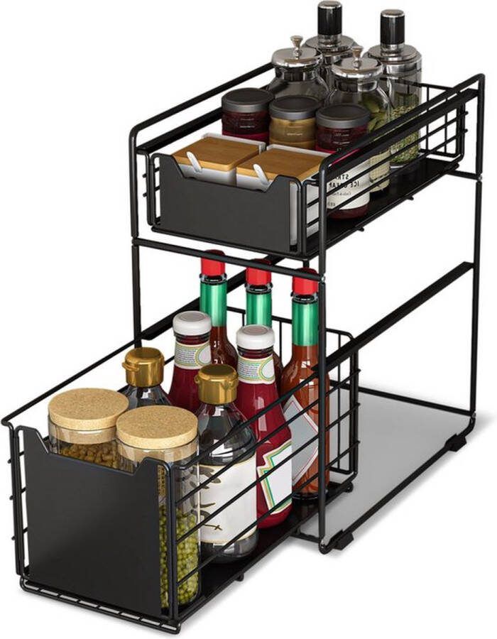 Merkloos Gootsteen Organizer Keukenrek Schuiflades Antislip Keuken Organizers Kruidenrek Gootsteen Organizer Zwart Metaal