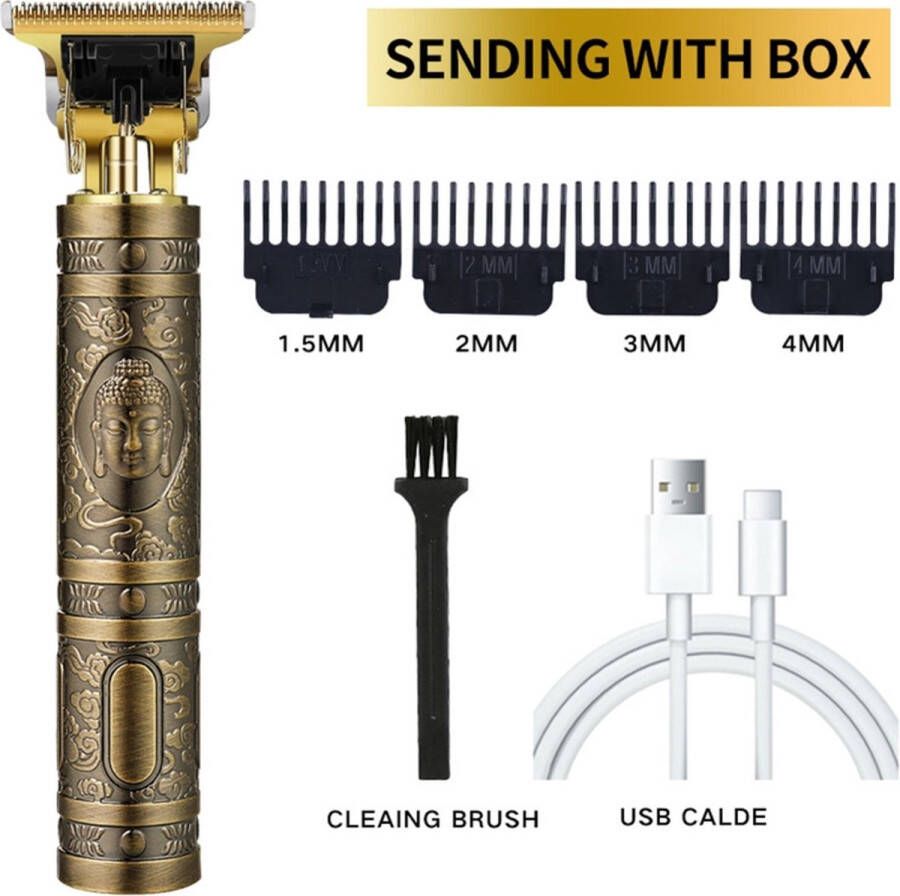 Merkloos Gouden Baardtrimmer Tondeuse & Scheerapparaat Elektrisch Oplaadbaar Waterdicht & Draadloos Buddha