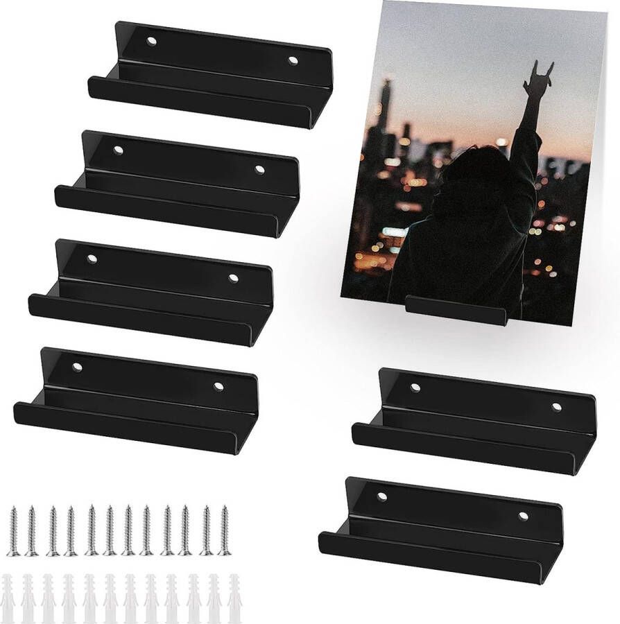 Merkloos Grammofoonplaten wandhouder 6 stuks vinyl platenrek 10 x 3 5 x 2 cm vinylplatenstandaard wandLP-houder platenrek met schroeven voor platen fotoalbum en verzamelstukken (zwart)