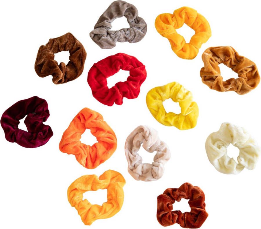 Merkloos Haar set van 12 verschillende scrunchies in oranje-geel tinten haarbandjes haarelastiek