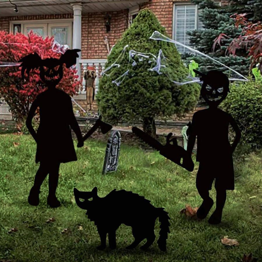 Merkloos Halloween silhouet 3 stuks tuinstekers tuinbordjes griezelig zwart silhouet Halloween decoratie outdoor tuin Halloween decoratie voor buiten gazon (A)