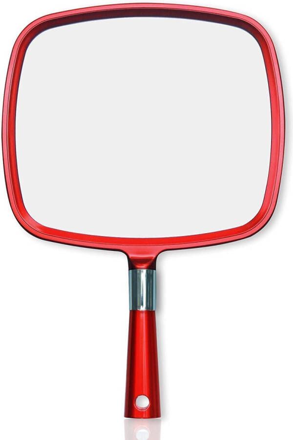 Merkloos Handspiegel met handgreep spiegel voor kapper en om haar te knippen kapsalon kappersspiegel groot (rood)