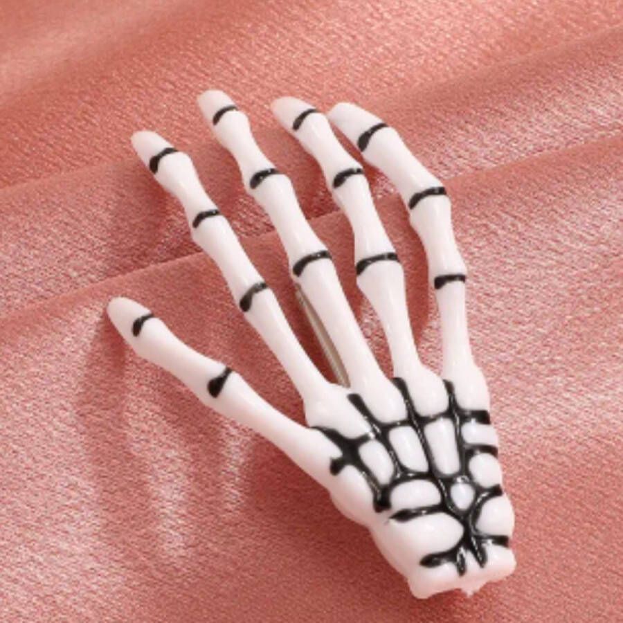 Merkloos Helloween haarspeld- hand skelet- 1 stuks wit