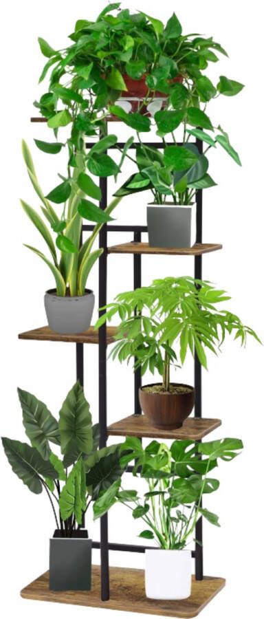 Merkloos Houten metalen plantenstandaard 5 etages voor binnen en buiten 94 cm hoek bloemenrek plantenrek voor meerdere planten bloemenstandaard plantentrap voor buiten balkon tuin woonkamer
