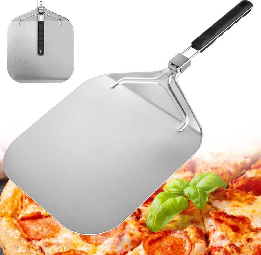 Merkloos Inklapbare pizzaschep van roestvrij staal voor pizzasteen pizzaschep voor grote pizzaschep metaal pizzaschep met pizzaroller