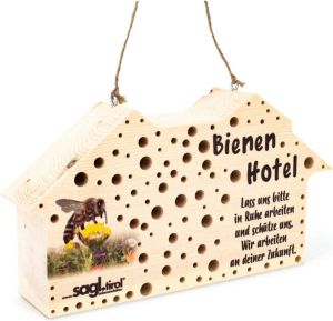 Merkloos Insectenhotel voor wilde bijen van arvenhout 100% natuur bijenhotel als nesthulp met meer dan 100 gaten in 3 4 5 6 8 10 mm diameter wilde bijen nesthulp bijen en balkon