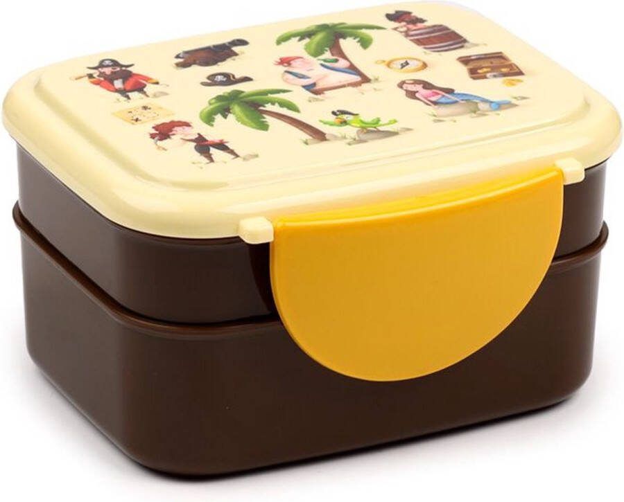 Merkloos Jolly Rogers Pirates Cclip Lock Stacked Bento Lunch Box with Cutlery- Lunchdoos Piraten Height 9cm Width 15.5cm Depth 14cm Cutlery 12.5x3cm
