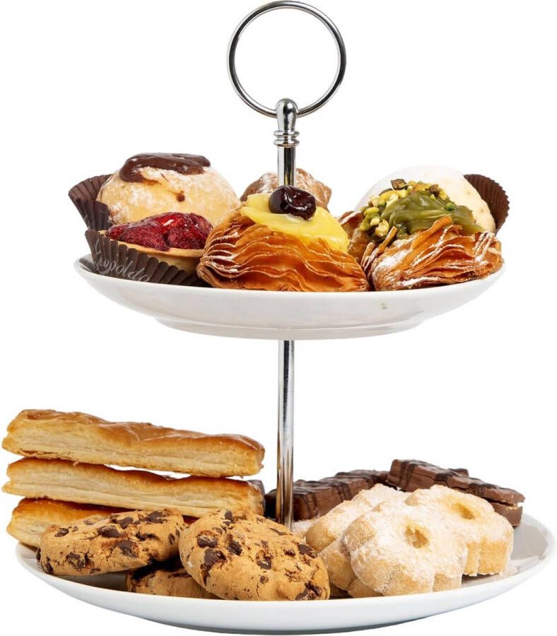 Merkloos Keramische taartstandaard met 2 niveaus Een veelzijdige taartstandaard voor taarten snoepjes en cupcakes. Ideaal voor verjaardagsfeestjes en bruiloften. Duurzaam en herbruikbaar
