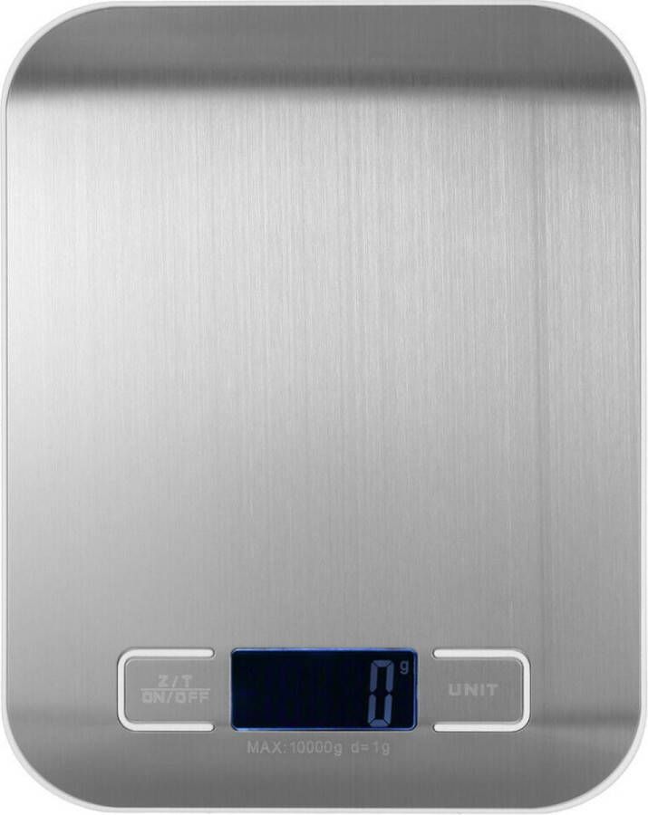 Merkloos Keukenweegschaal 10 kg 1 g elektronische roestvrijstalen digitale weegschaal met led-display en tarra-functie precisieweegschaal automatische uitschakelfunctie met 6 maateenheden wegen