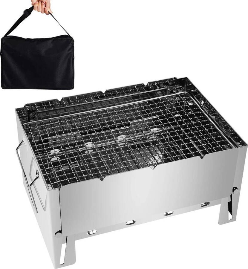 Merkloos Kleine houtskoolgrill opvouwbare grillrooster 30 cm grilloppervlak en warmhoudrooster op balkon tuin en als campinggrill