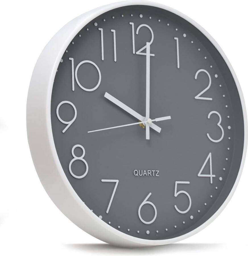 Merkloos Klok 30 cm stille wandklok niet-tikkende veegmechanisme modern kwartsontwerp decoratieve badkamer woonkamer hal grijs