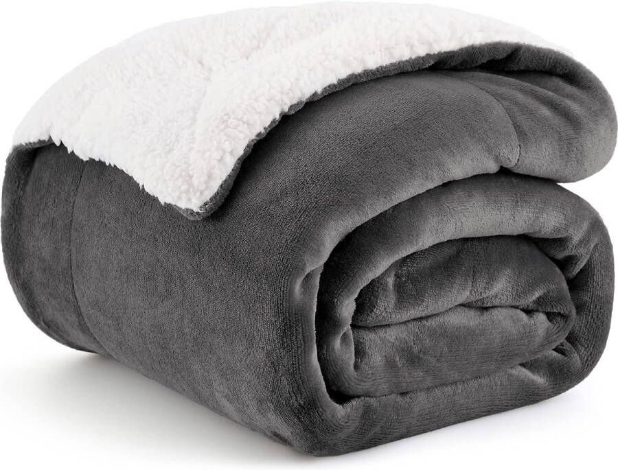 Merkloos Knuffeldeken wollig sofaplaid antraciet kleine deken voor bank plaid en woonkamerdeken van zachte fleece en warme sherpa fleecedeken 130 x 150 cm