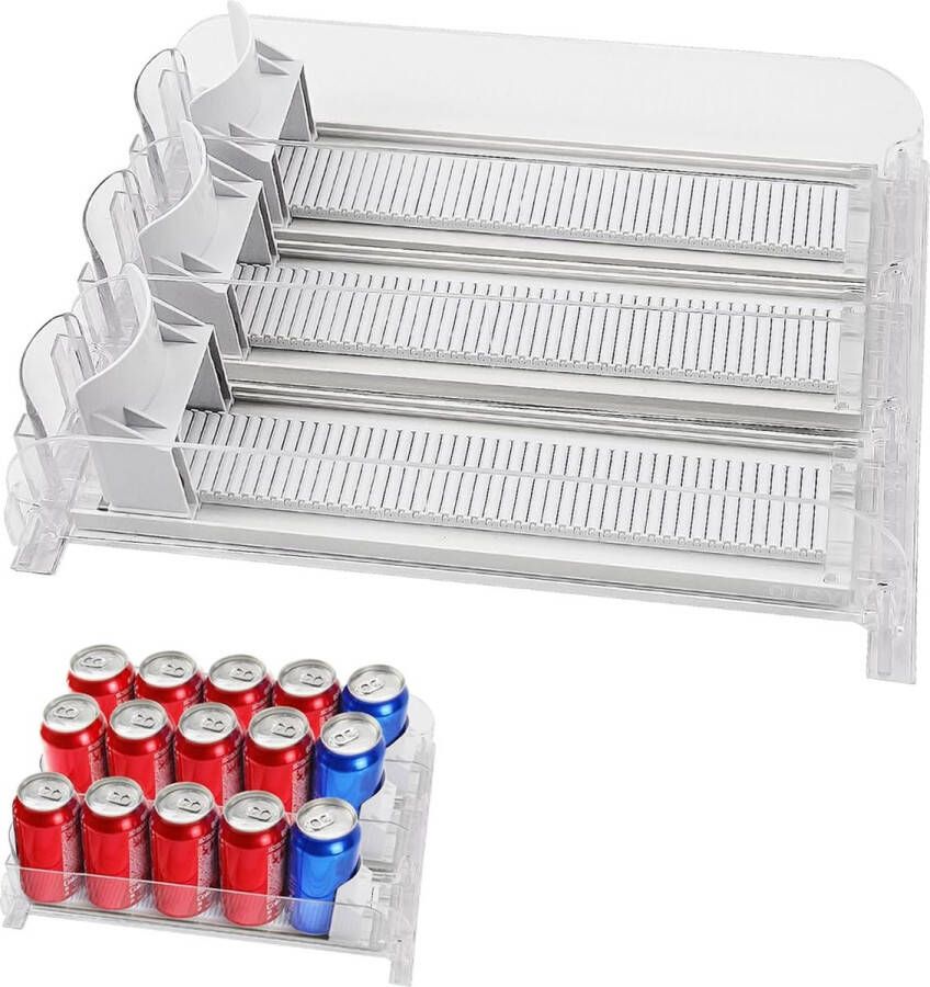 Merkloos Koelkastorganizer Drankenorganizer Blikjesdispenser Koelkastbodem Schuifbalk Koelkastorganizer Verstelbare breedte voor drankjes Bier Frisdrank Opslagruimte (30 x 25 cm)