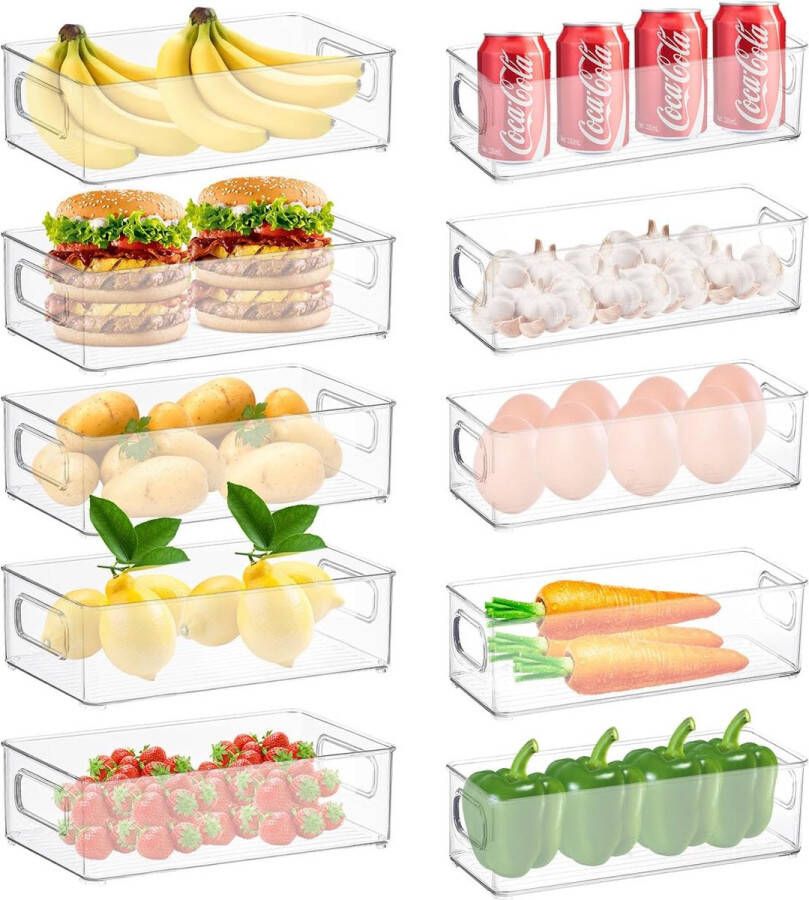 Merkloos Koelkastorganizer set van 10 (2 maten) keukenkast-organizer voor keuken eetkamer kasten badkamer BPA-vrij