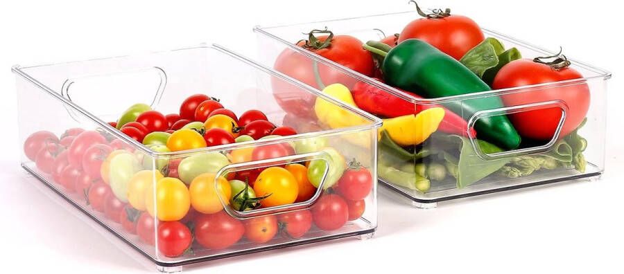 Merkloos Koelkastorganizer set van 6 keukenorganizer transparant stapelbare opbergdoos organizerset voorraadcontainers voor keukens koelkast kast (2 stuks)