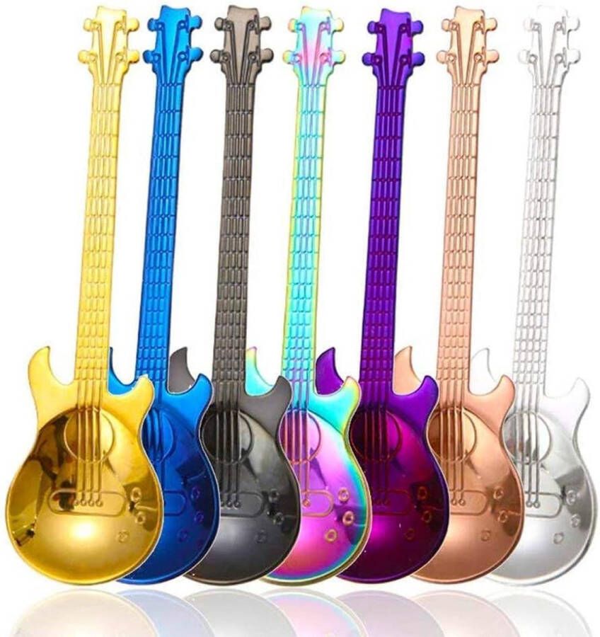 Merkloos Koffielepel motief gitaar 7-delig kleurrijk roestvrij staal schattige theelepelset gitaar theelepel