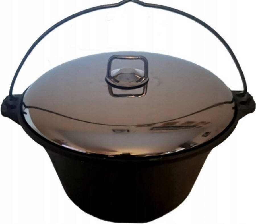 'merkloos'' Kookpan met deksel. GIETIJZER !!! Inhoud 8L Deksel in INOX. Gietijzeren pan. BBQ. Voor driepoot
