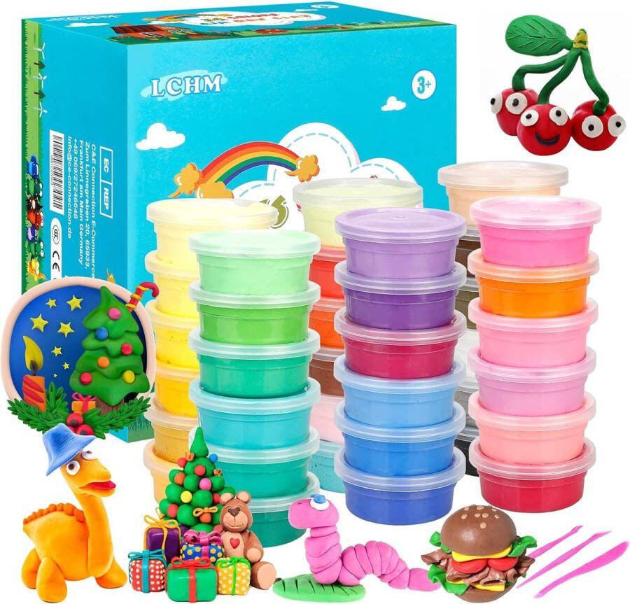 Merkloos LCHM Magic Clay 36 kleuren luchtdrogende klei ultralichte modelleerklei doe-het-zelf creatieve modelleerdeeg met projectboekje en modelleergereedschap beste verjaardag kinderen