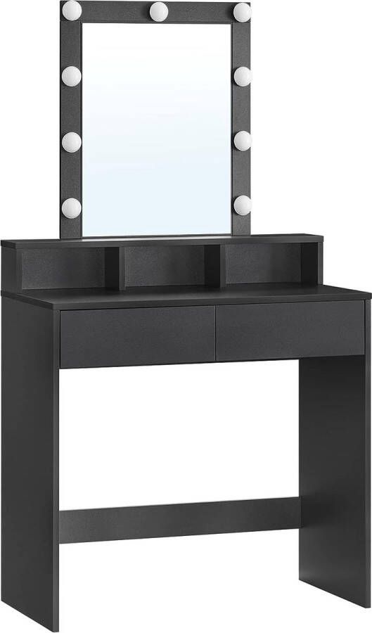 Merkloos LED Kaptafel Make up tafel Make up spiegel Kaptafel met spiegel en verlichting -Toilettafel Met lades 145 cm x 80 cm x 40 cm Zwart