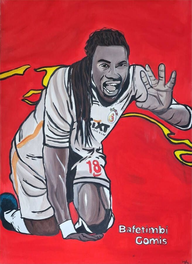 Merkloos Leyla Arts- Bafetimbi Gomis- Schilderij- Canvas- 50cm*70cm- Woonkamer- Slaapkamer- Men Cave- Kinderkamer- Galatasaray- Cimbom- voetbal- Turks-voetbalclub