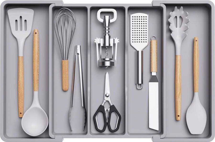 Merkloos Lifewit Bestek Lade Organisator Uitbreidbaar Groot Organisator van Keukenladen Verstelbare Zilverwerk Bestekbak Plastic Keuken Spatel Gereedschap en Gadgets Opbergvak Groot Grijs