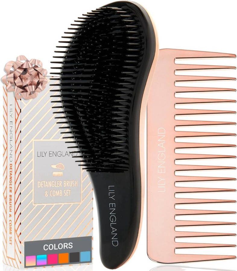 Merkloos- Lily England Ontwartbare haarborstel en kamset Beste ontwarringsborstel voor nat droog krullend dames- en kinderhaar met kam met brede tanden Ontwarringsborstel (roségoud)