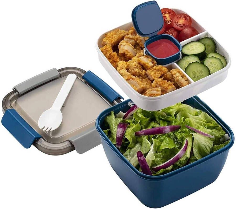 Merkloos Lunchbox met onderverdeling vakken broodtrommel voor volwassenen kinderen bento box duurzaam lekvrij broodtrommel met bestek kleuterschool saladebox om mee te nemen voor school werk