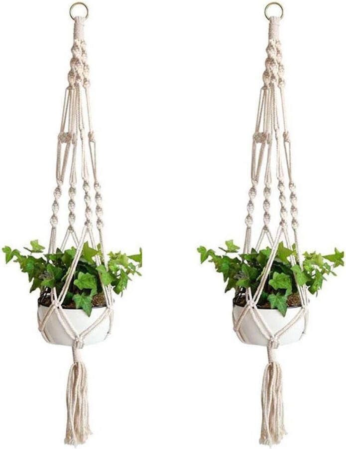 Merkloos Macramé bloemenhanger 2 stuks plantenhangers katoenen touw hanghanger bloemenhanger plantenhanger voor plafonds wanddecoratie balkon tuin huishouden decoratie kantoortuinieren 100