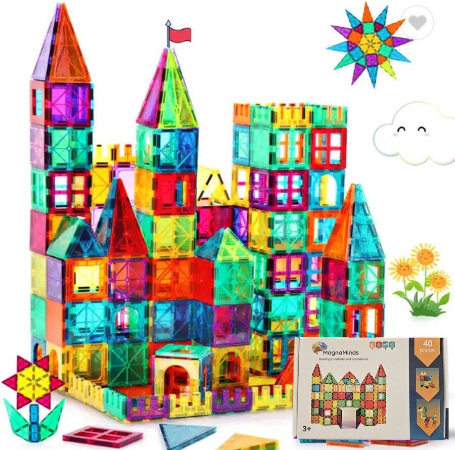Merkloos Magnetic Tiles Magna tiles Magnetisch Speelgoed – 40 stuks Constructie speelgoed Magnetische tegels Montessori speelgoed Magnetic toys Magnetische bouwstenen Speelgoed 3-12 jaar Magnetische Bouwblokken