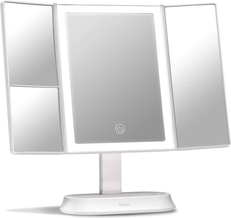 Merkloos Make-up Spiegel met Natuurlijke LED Licht en 5x & 7x Vergroting Driedelige Makeup Mirror met dimbare Verlichting Touch Screen Stand Sora (Wit)
