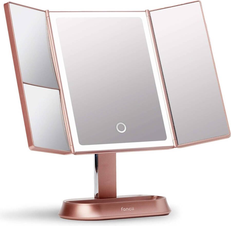Merkloos Make-up Spiegel met Natuurlijke LED Licht en 5x & 7x Vergroting Driedelige Makeup Mirror met dimbare Verlichting Touch Screen Stand Sora (Rosegoud)