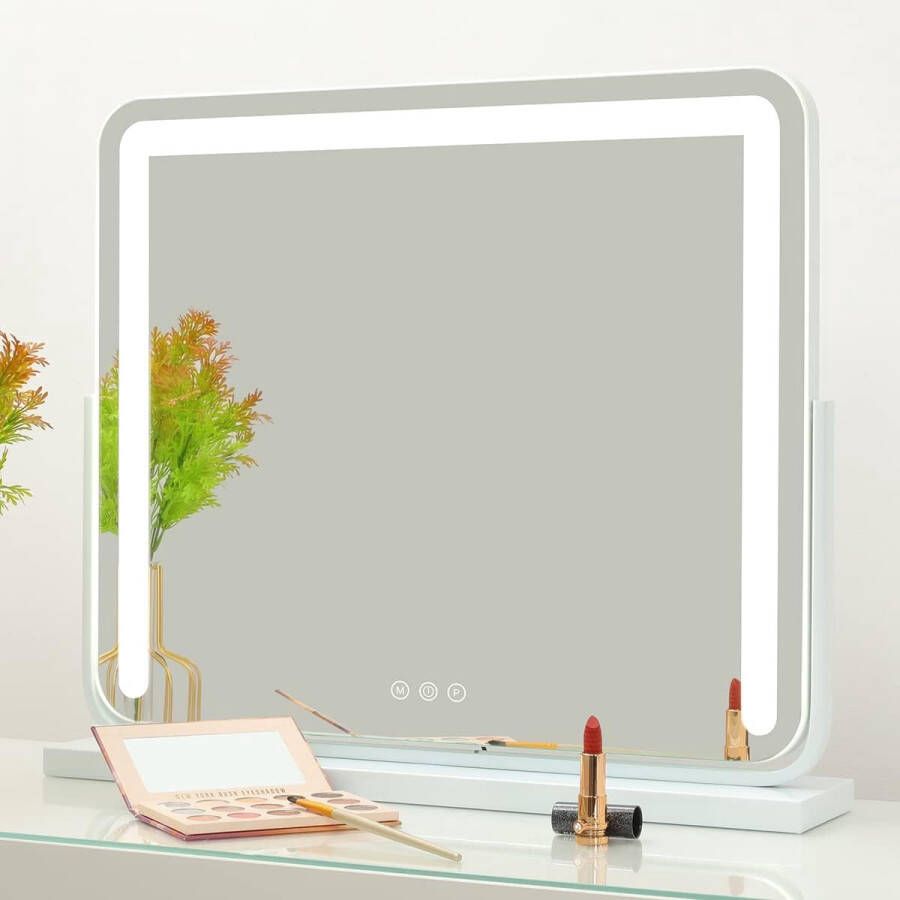 Merkloos make-up spiegel met verlichting Hollywood Vanity Mirror Touch Control 3-kleuren licht grote led cosmetische spiegel dimmer LED-verlichting met USB-oplaadpoort 360 ° Rotatie