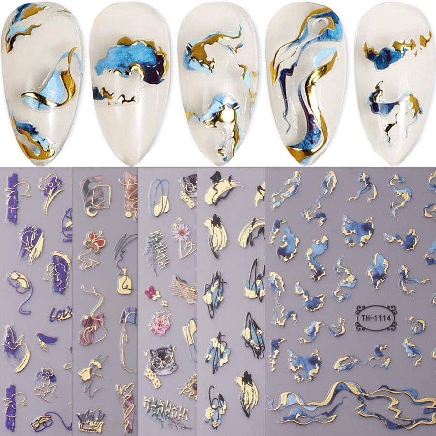 Merkloos Marmeren Franse Tip Nail Art Sticker 8 Vellen Nagelsticker Zelfklevende Nagel Decoratie