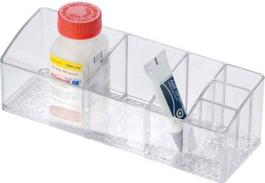 Merkloos medicijnbox voor medicijnkast sorteerdoos met 6 vakken ideaal voor het bewaren van medicijnen in de badkamer kunststof transparant