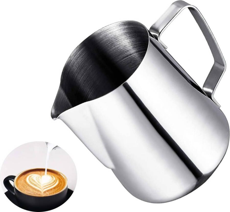 Merkloos Melkkannetje melkkan roestvrij staal 600 ml Barista melkkannetje espresso kan melk opschuimen kan mok voor cappuccino latte art koffie maken barista accessoires