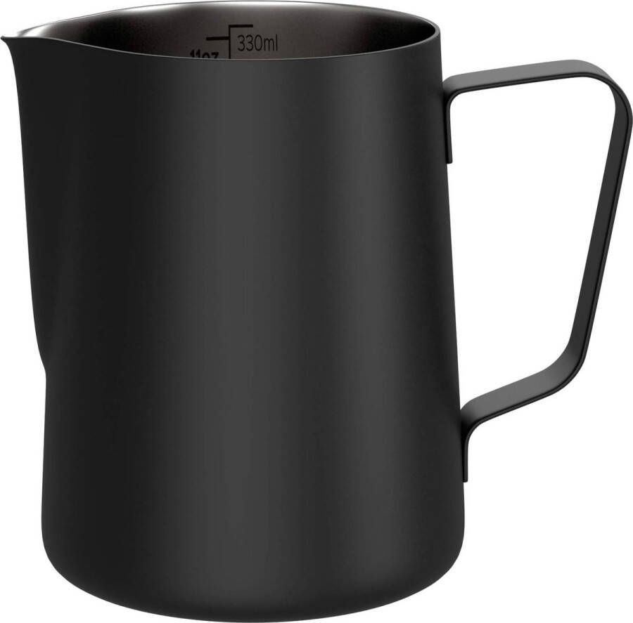 Merkloos Melkkannetje (roestvrij staal zwart) 330 ml melkkan voor koffie cappuccino espresso met praktische schaal elegant melkschuimkannetje espressokannetje barista-accessoires