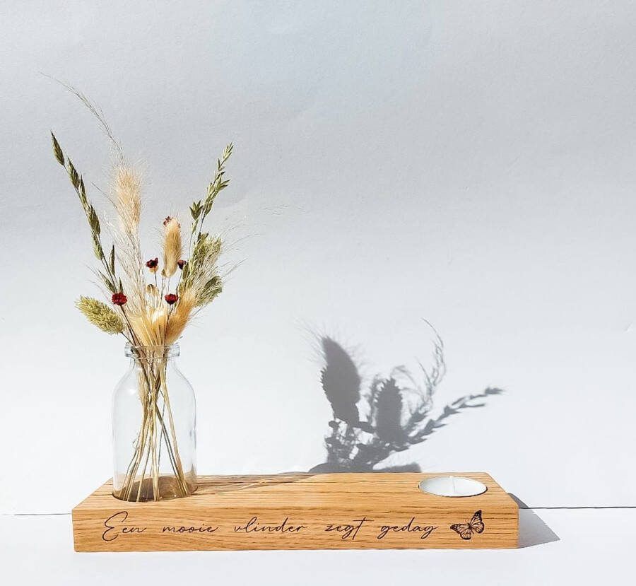 Merkloos memory shelf beukenhouten fotoplank met theelicht droogbloemen en gravure naar keuze gepersonaliseerde fotoplank memory shelf hold-it