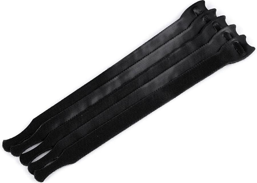 Merkloos 5x kabelhouder klittenband zwart 20 cm tape stof kabelbinder kabelhouders