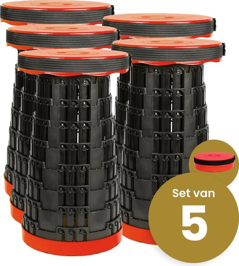 Merkloos Alora opvouwbare kruk extra strong rood per 5 telescopische kruk 250 kg inklapbare kruk draagbaar kampeerstoel opstapkrukje