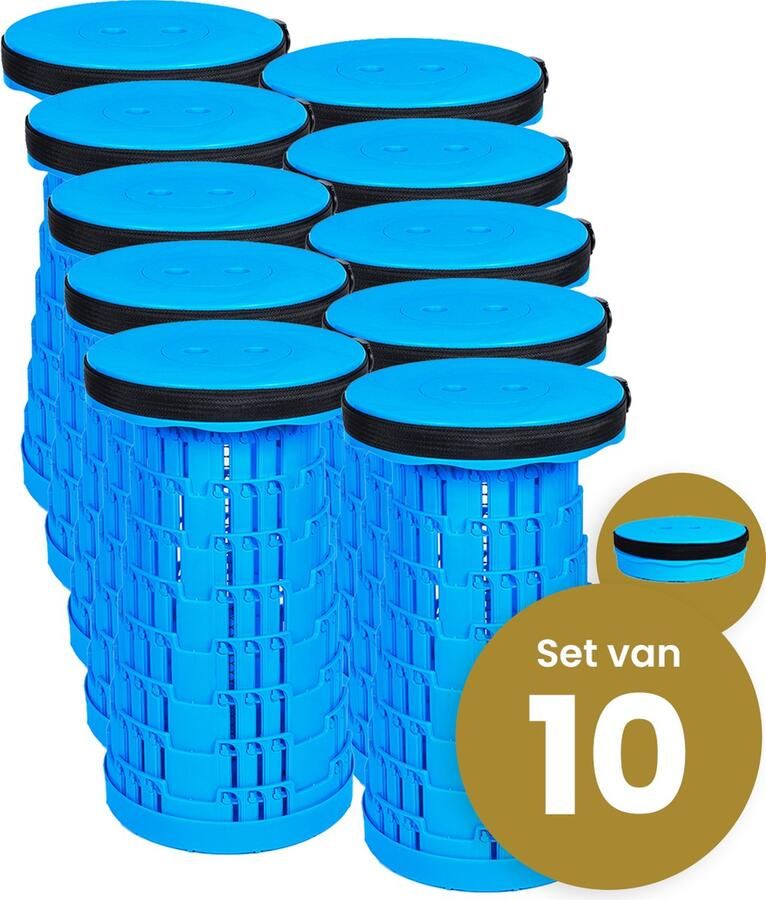 Merkloos Alora opvouwbare kruk extra strong vol blauw per 10 telescopische kruk 250 kg inklapbare kruk draagbaar kampeerstoel opstapkrukje
