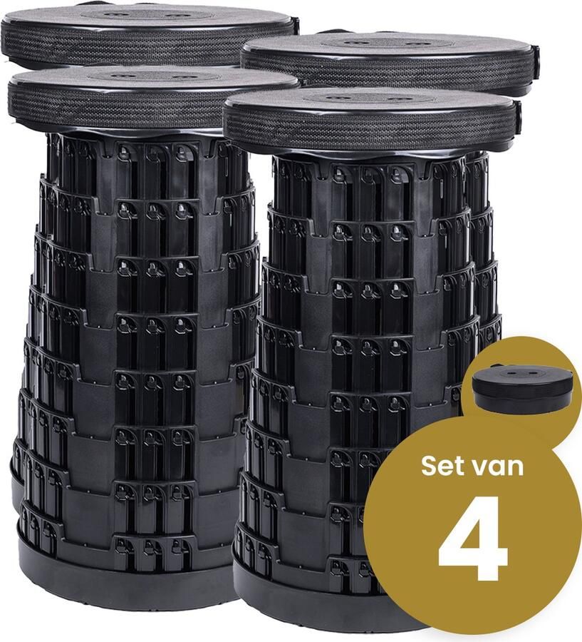 Merkloos Alora opvouwbare kruk extra strong zwart per 4 telescopische kruk 250 kg inklapbare kruk draagbaar kampeerstoel opstapkrukje