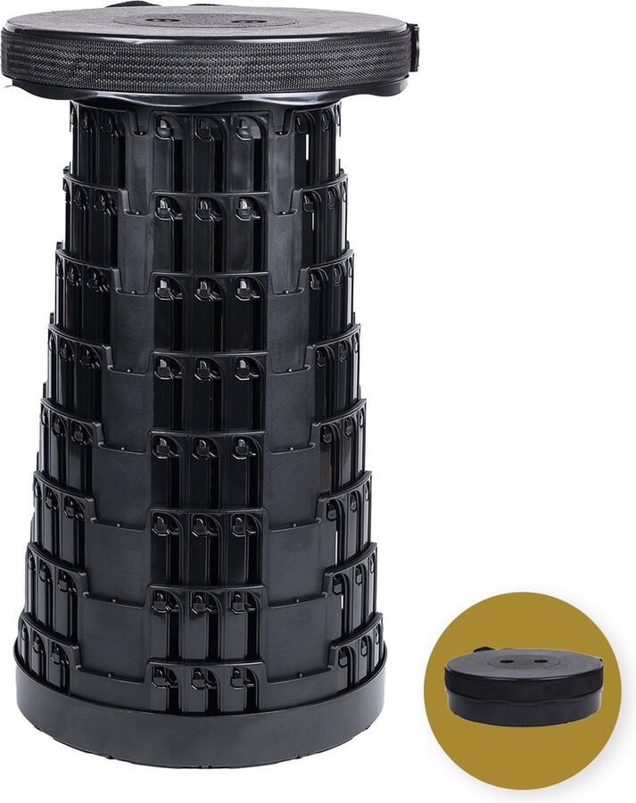 Merkloos Alora opvouwbare kruk extra strong zwart telescopische kruk 250 kg inklapbare kruk draagbaar kampeerstoel opstapkrukje