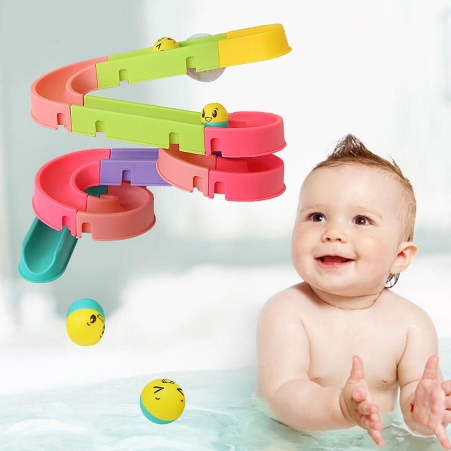 'merkloos'' Badspeelgoed Bad speelgoed Waterval Glijbaan Spelletjes Bad ballen baan Water knikkerbaan Douchespeelgoed Waterbaan Kinderbaan 20 stuks