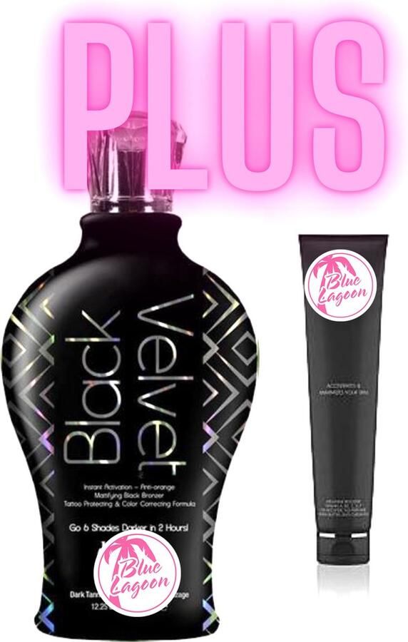 Merkloos Black Velvet 360 ml plus Bodylotion t.w.v. 40 euro exclusief bij Zonnestudio Blue Lagoon