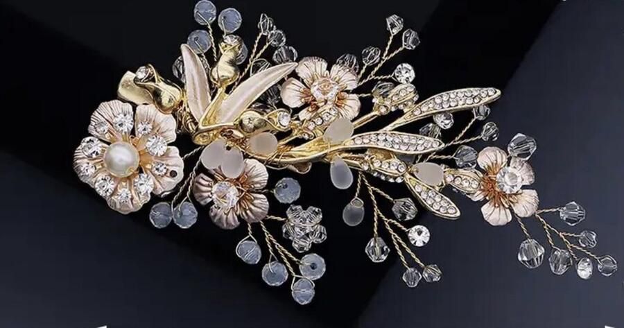'merkloos'' Bruidshaaraccessoire-haarpin-haaraccessoire- haarpin met bloemen-parels-straassteentjes