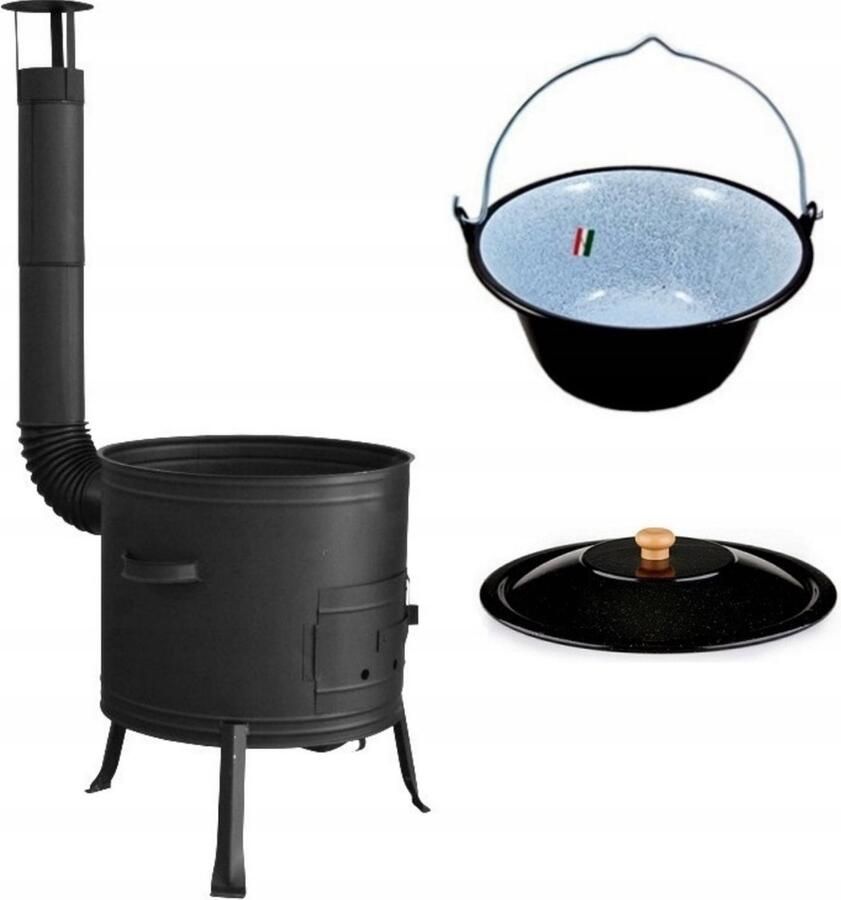 'merkloos'' BUITEN KEUKEN! Houtkachel HONGAARSE ketel 8L met deksel!!! BBQ Kookpan 8L Terras kachel