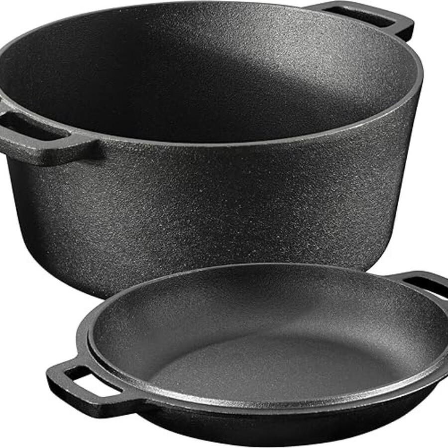 Merkloos Gietijzeren Pan 4 7 liter Geschikt voor alle fornuizen Pre-seasoned Ideaal voor bakken en braden Zwart Met deze veelzijdige gietijzeren Dutch Oven pan bereid je moeiteloos heerlijke gerechten op alle soorten fornuizen