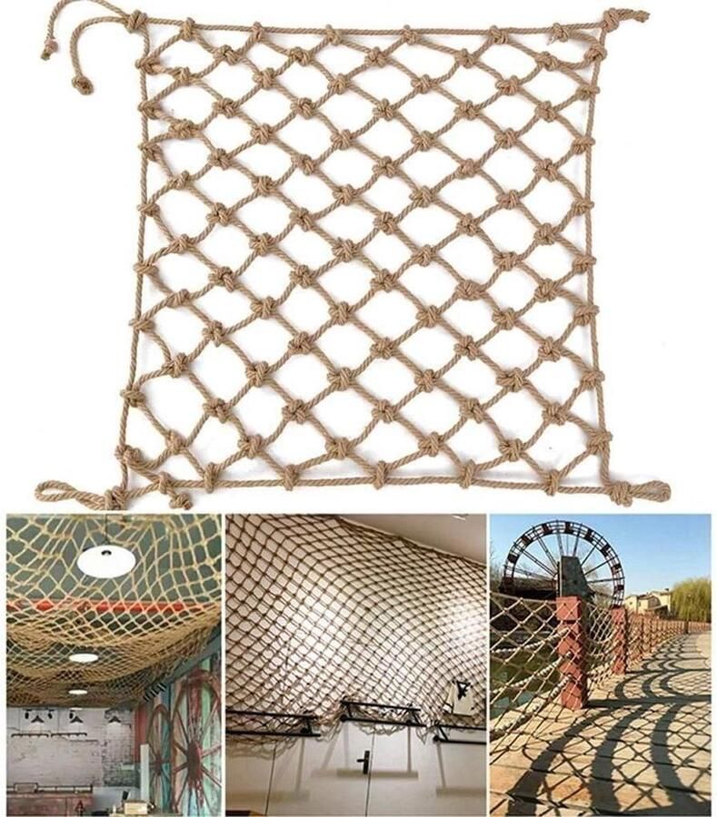 Merkloos Henneptouwnet kabelnet bar partitie kabelnet scenische omheining kinderveiligheidsnet trappen anti-val-net balkon raamblokkering stapelbed foto wand decoratief net Grootte: 2 * 2 M Veiligheid decoratie Omheining Net