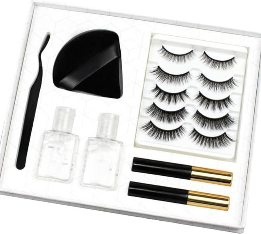 Merkloos Magnetische Wimpers 11 Stuks Magnetische Eyeliner en Kunstwimpers Kit 5 Paar 3D Herbruikbare Natuurlijke Looknep Lashes 2 Speciale Waterdicht Magnetische Eyeliner Geen Lijm Nodig